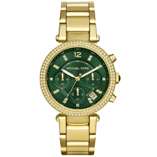 Michael Kors Ladies Chronograph Watch Parker Green Gold