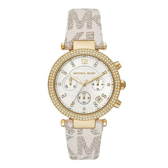 Michael Kors Ladies Watch Parker Chronograph 39mm White Gold MK6916