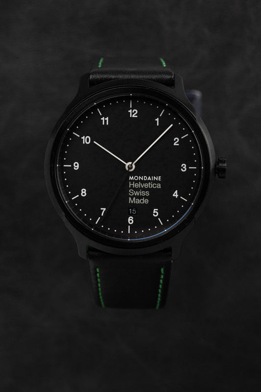 Mondaine Watch Helvetica No1 Black Green MH1.R2221.LB