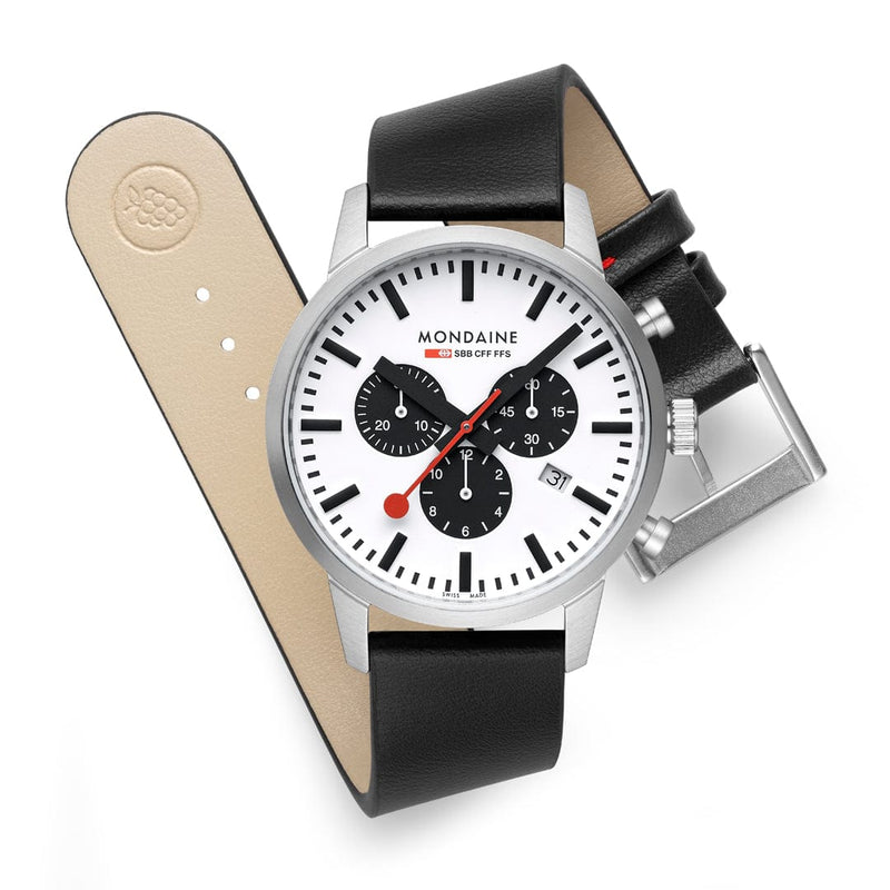 Mondaine Neo Panda Chronograph 41mm Vegan Leather Watch