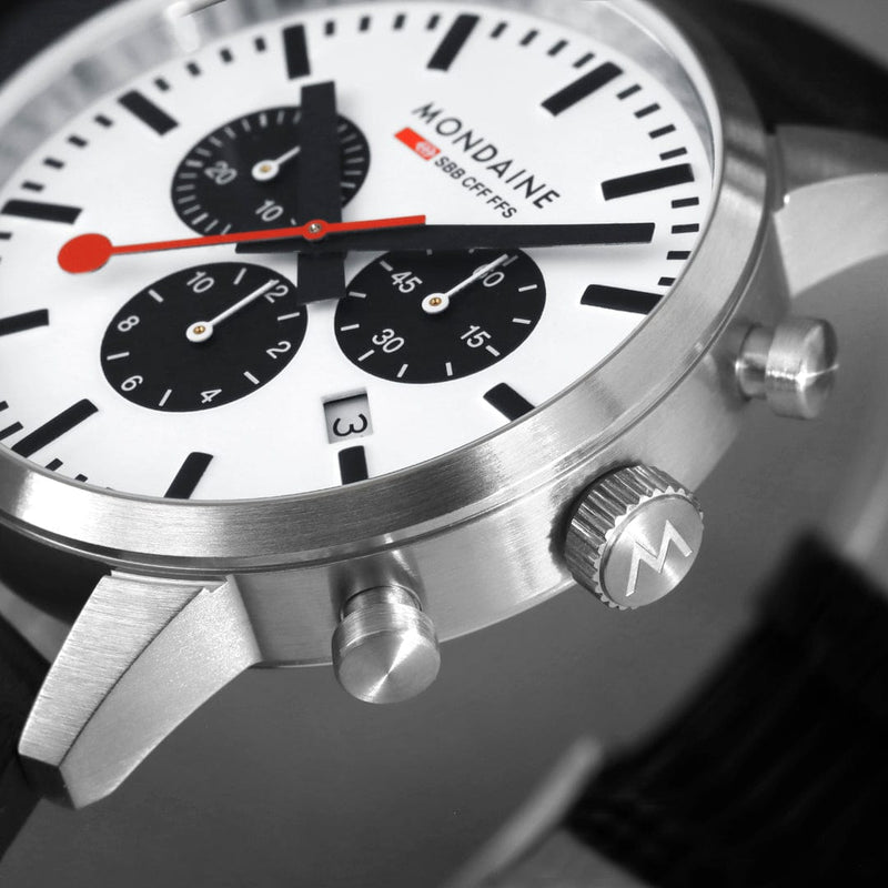 Mondaine Neo Panda Chronograph 41mm Vegan Leather Watch