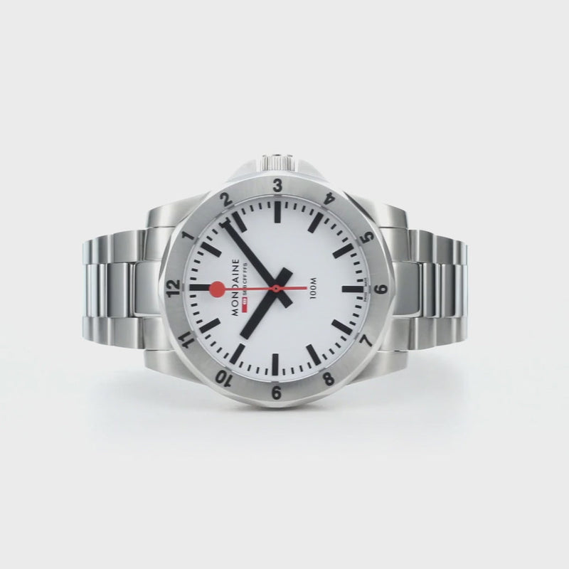 Mondaine Numeri 42mm Men's White Silver Watch