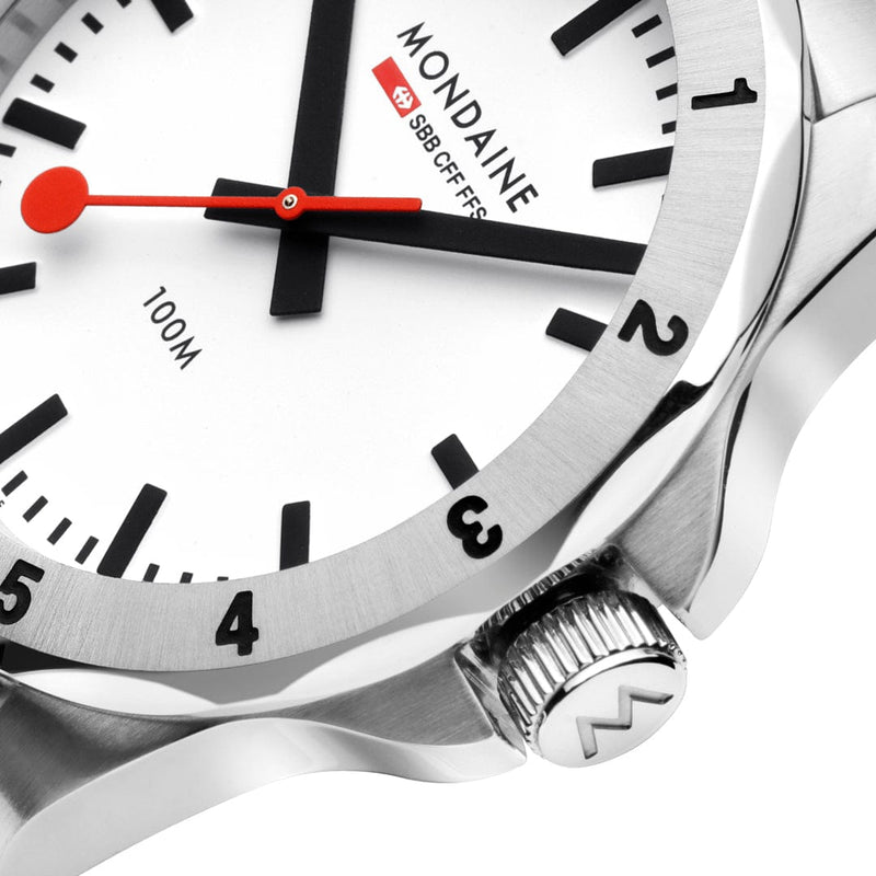 Mondaine Numeri 42mm Men's White Silver Watch