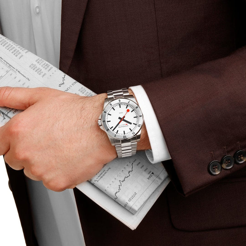 Mondaine Numeri 42mm Men's White Silver Watch
