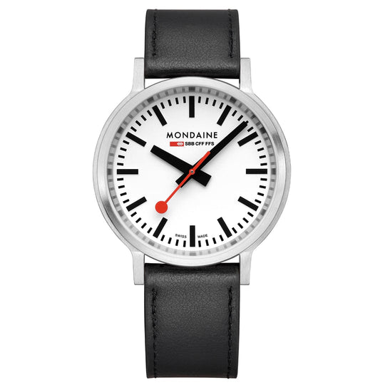 Mondaine Stop2Go White 41mm Vegan Leather Watch