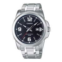 Casio Date Men's Silver Black Analogue Watch