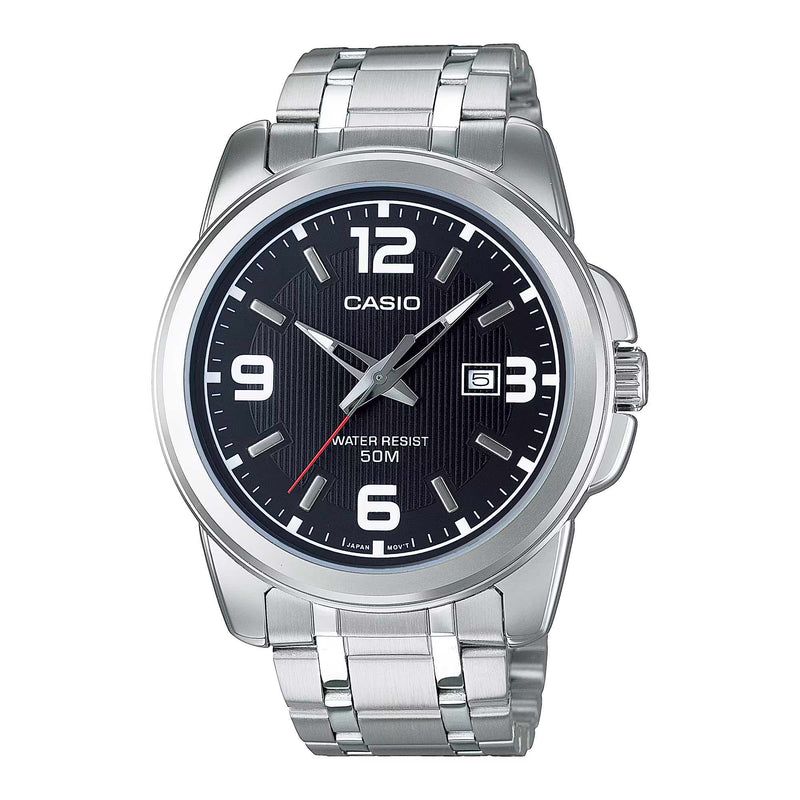 Casio Date Men's Silver Black Analogue Watch