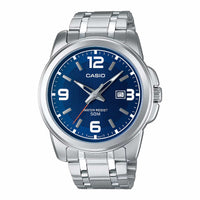 Casio Date Men's Silver Blue Analogue Watch