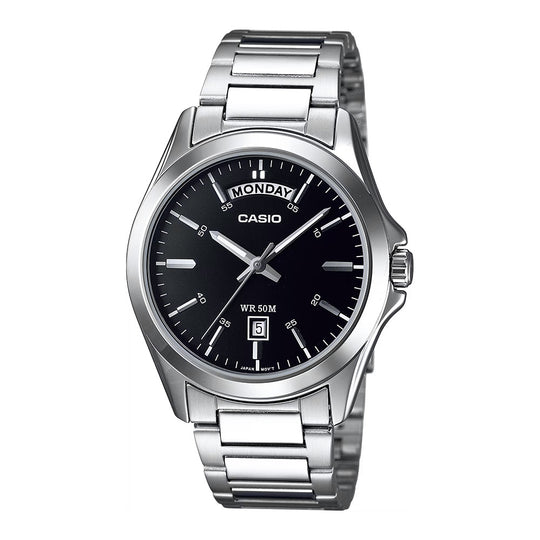 Casio Day Date Men's Silver Black Analogue Watch