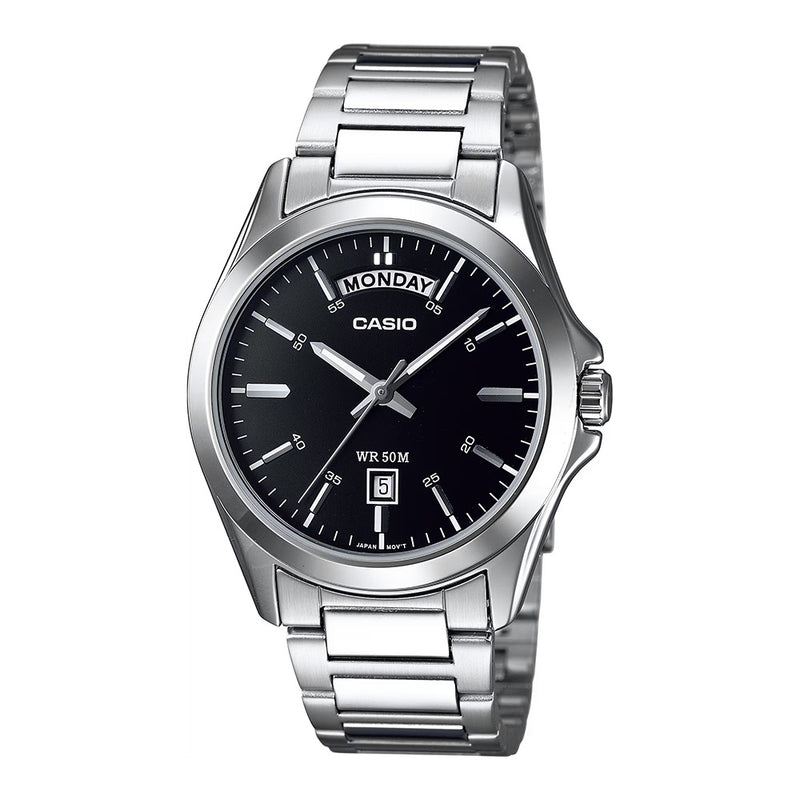 Casio Day Date Men's Silver Black Analogue Watch