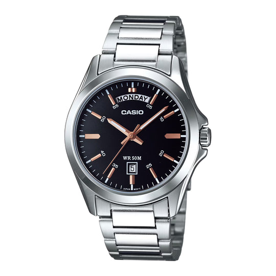 Casio Day Date Men's Black Silver Watch