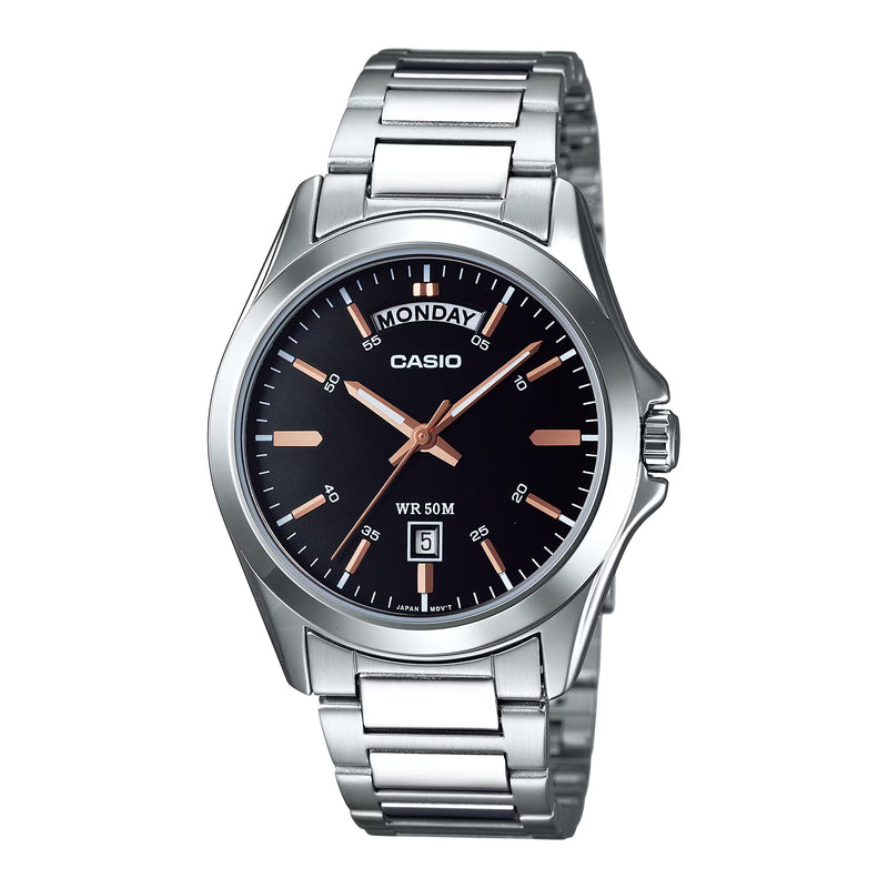 Casio Day Date Men's Black Silver Watch