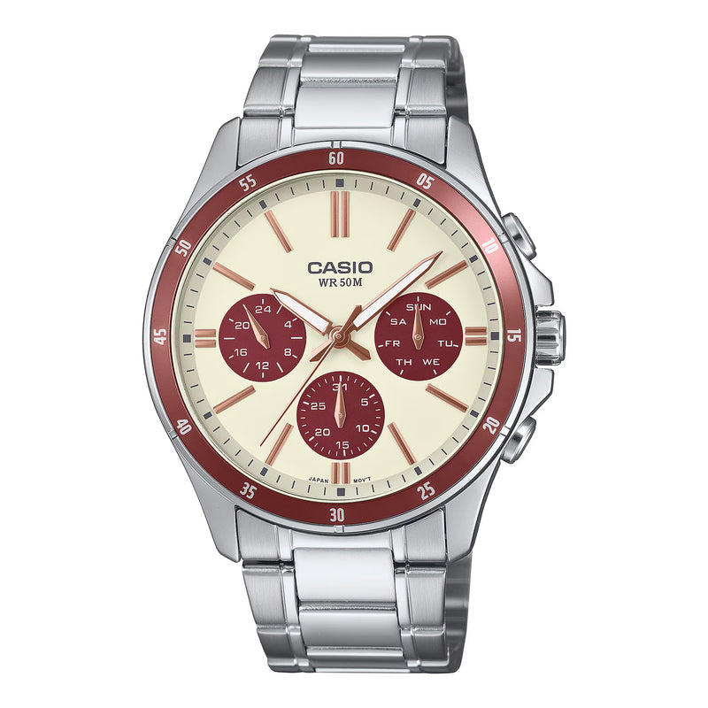 Casio Chrono Men's Cream Analogue Watch MTP-1374D-5A2VDF