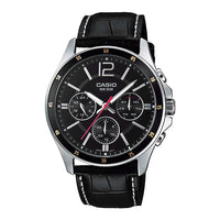 Casio Men's Black Leather Chronograph Watch