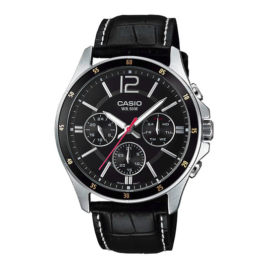 Casio Men's Black Leather Chronograph Watch