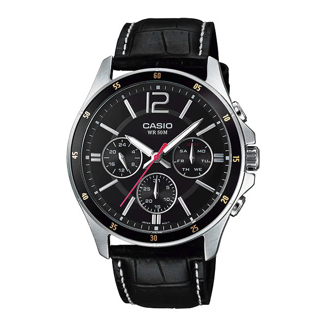 Casio Men's Black Leather Chronograph Watch