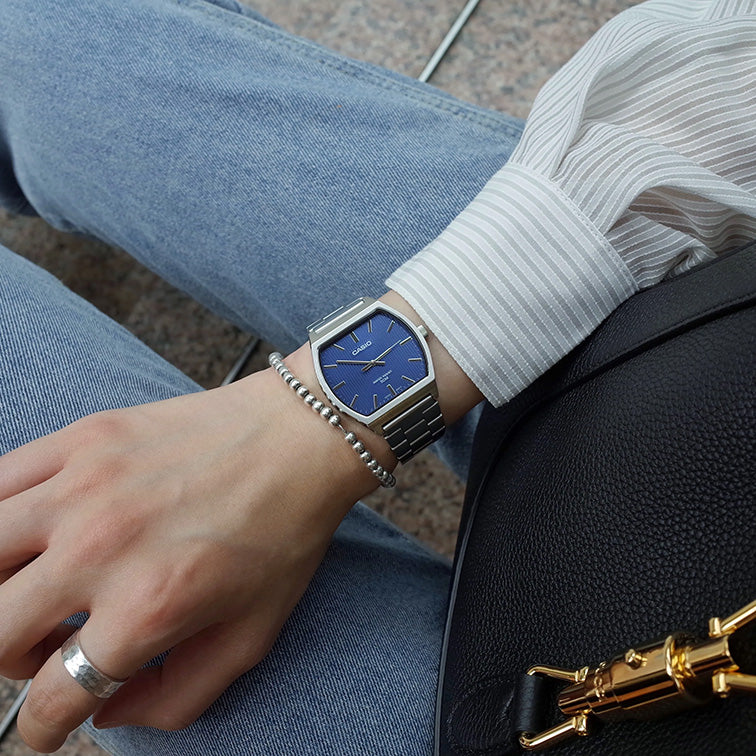 Casio Square Unisex Blue Silver Watch
