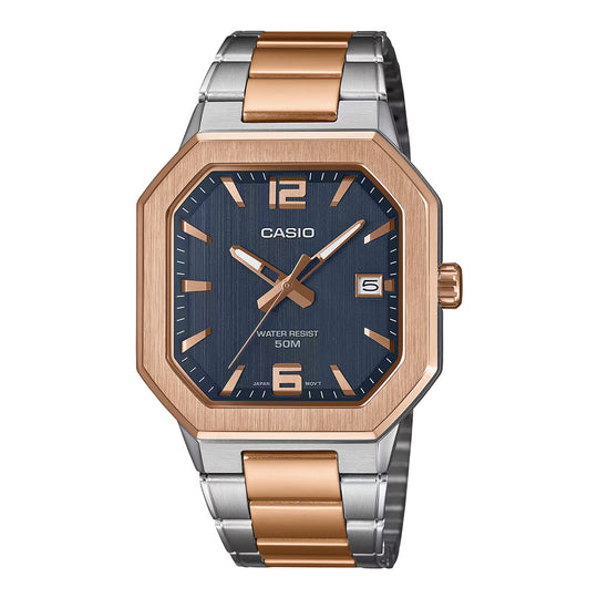 Casio Sleek Metal Men's Two-Tone Rose Gold Octagonal Watch
