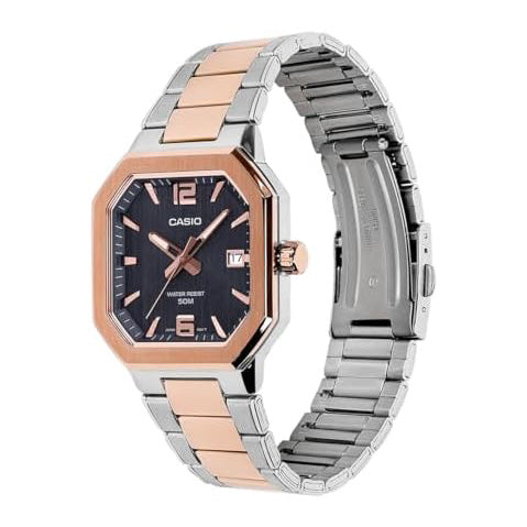 Casio Sleek Metal Men's Two-Tone Rose Gold Octagonal Watch