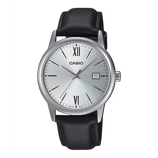Casio Ladies Silver Black Leather Watch MTP-V002L-7B3UDF