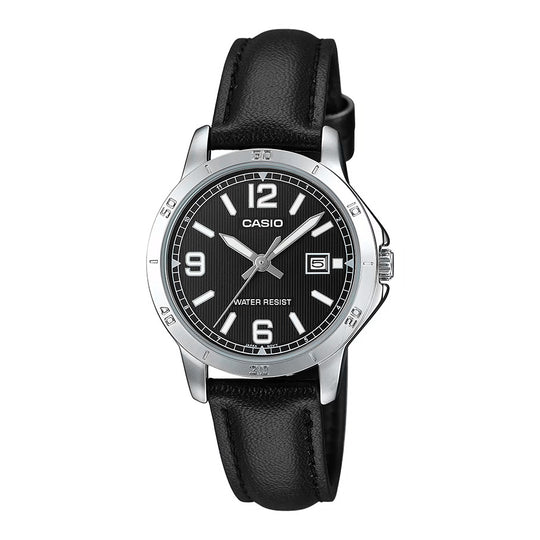 Casio Ladies Black Leather Watch MTP-V004L-1BUDF