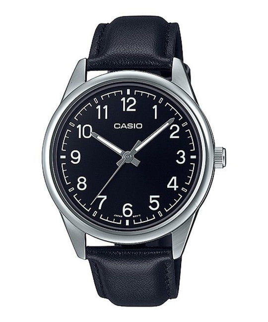 Casio Unisex Black Silver Leather Watch MTP-V005L-1B4UDF
