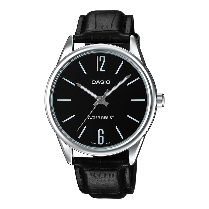 Casio Classic Men's Black Leather Analogue Watch MTP-V005L-1BUDF