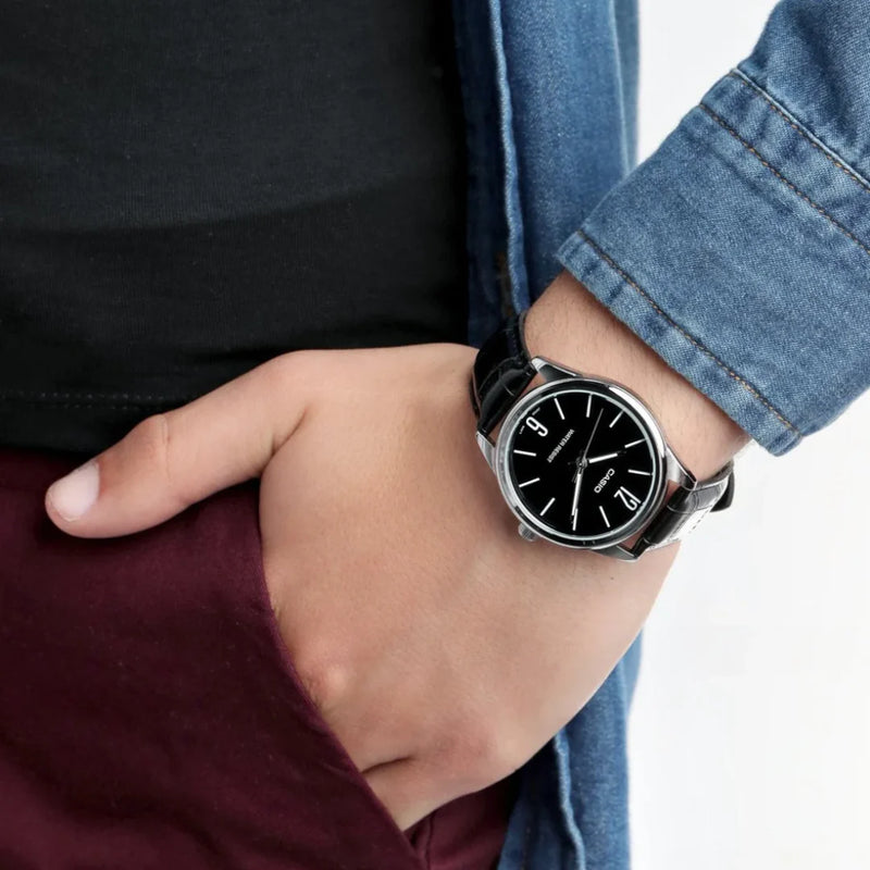 Casio Classic Men's Black Leather Analogue Watch MTP-V005L-1BUDF 40mm | WatchPilotâ„¢
