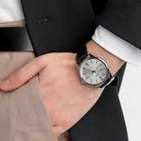 Casio Classic Men's Black Leather Analogue Silver Watch MTP-V005L-7BUDF