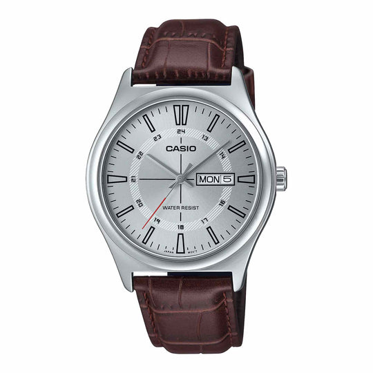 Casio Classic Day Date Men's Silver Brown Analogue Watch