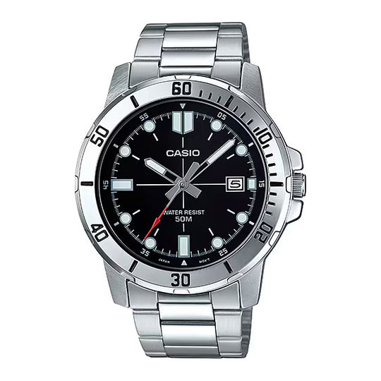 Casio Enticer Link Bracelet Men's Black Silver Watch