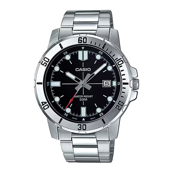 Casio Enticer Link Bracelet Men's Black Silver Watch