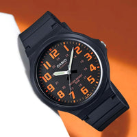 Casio Standard Men's Black Orange Analogue Watch MW-240-4BVDF