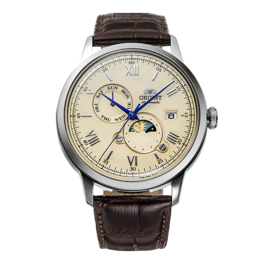 Orient Sun and Moon Bambino Brown Ivory Men's Automatic Watch RA-AK0803Y