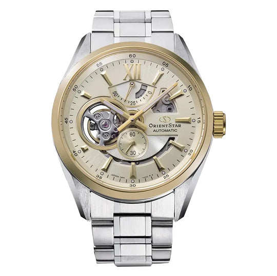 Orient Star Men's Gold Silver Open Heart Automatic Watch RE-AV0124G