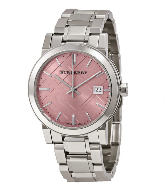 Burberry BU9124 Ladies Check Stamped Pink 34mm Watch