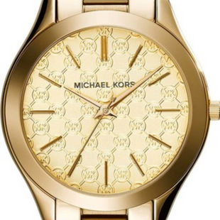 Michael Kors Ladies Slim Runway Gold Motif Watch