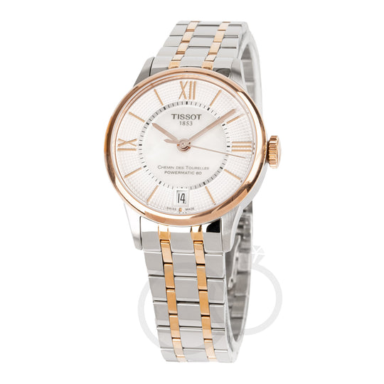 Tissot Chemin Des Tourelles Powermatic 80 Ladies White Rose Gold Watch T0992072211801