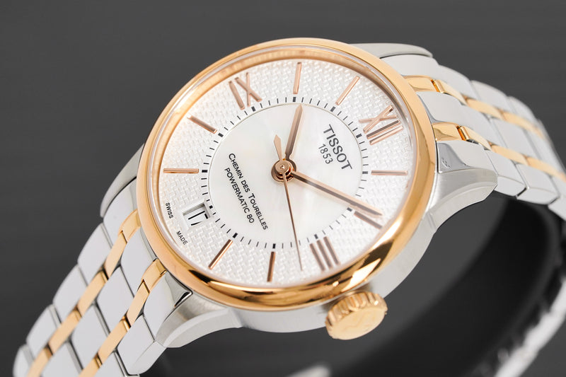 Tissot Chemin Des Tourelles Powermatic 80 Ladies White Rose Gold Watch T0992072211801