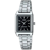 Casio Ladies' Rectangular Black Silver Watch LTP-V007D-1EUDF