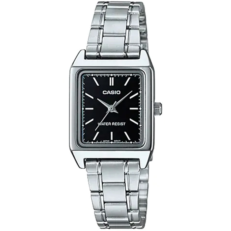 Casio Ladies' Rectangular Black Silver Watch LTP-V007D-1EUDF