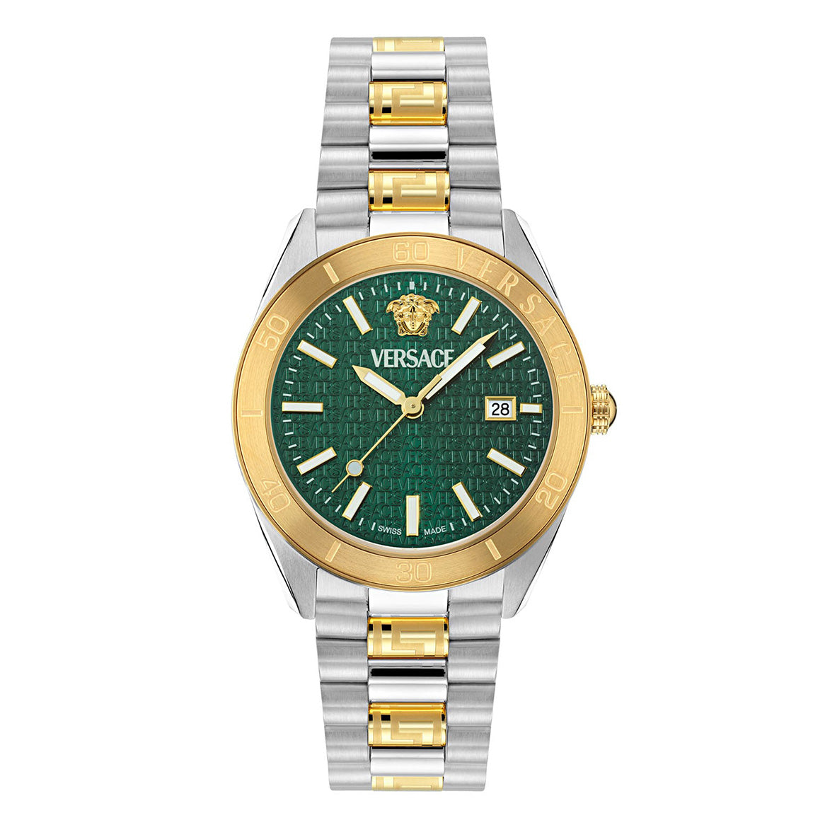 Versace V-Dome Green Men's Watch – Two-Tone Luxury Style 42mm