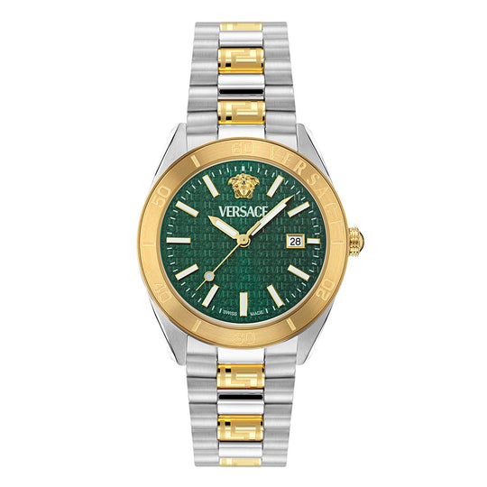 Versace V-Dome 42mm Men's Green Two-Tone Watch