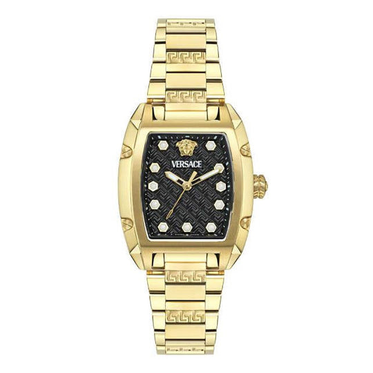 Versace Dominus Ladies’ Black Gold Tonneau Watch VE8K00524