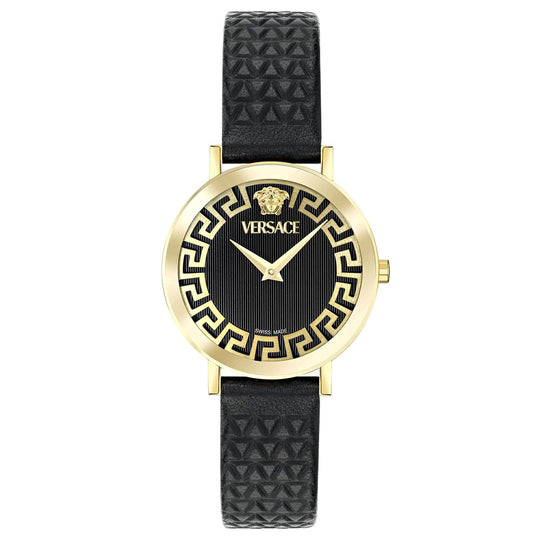 Versace Daedalus Ladies' Gold Black Leather Watch VE9A00224