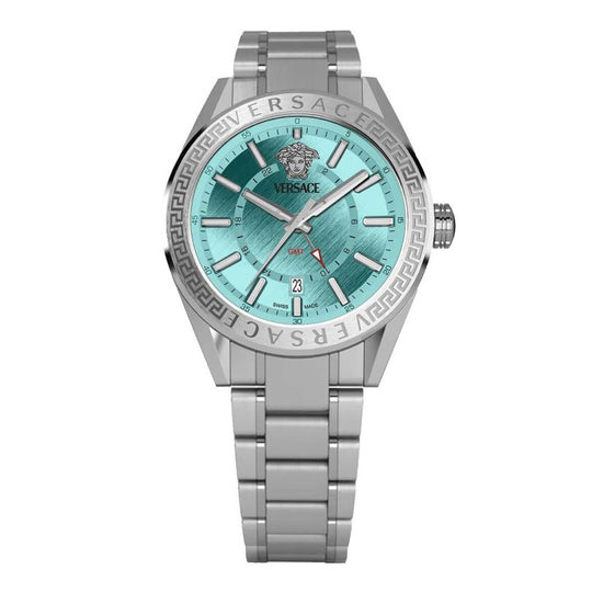 Versace V-Code GMT Men’s Turquoise Silver Watch VEAFA0324