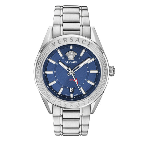 Versace V-Code GMT Men’s Blue Silver Watch VEAFA0424