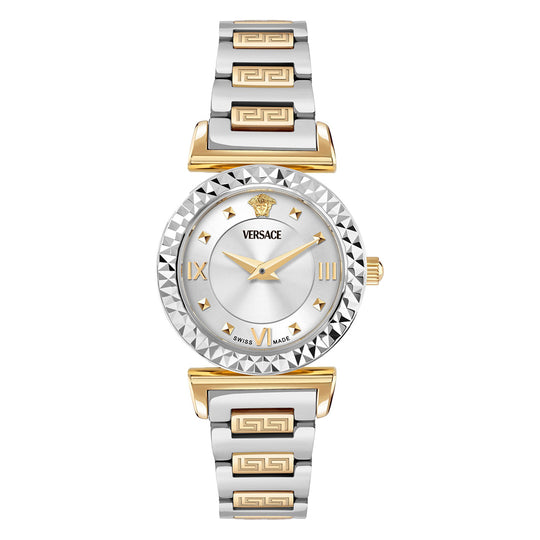 Versace Mini Vanity 27mm Silver Gold Dial Ladies Dress Watch