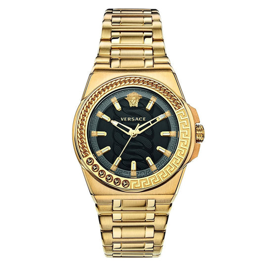 Versace Chain Reaction Ladies’ Black Gold Watch VEHD00520