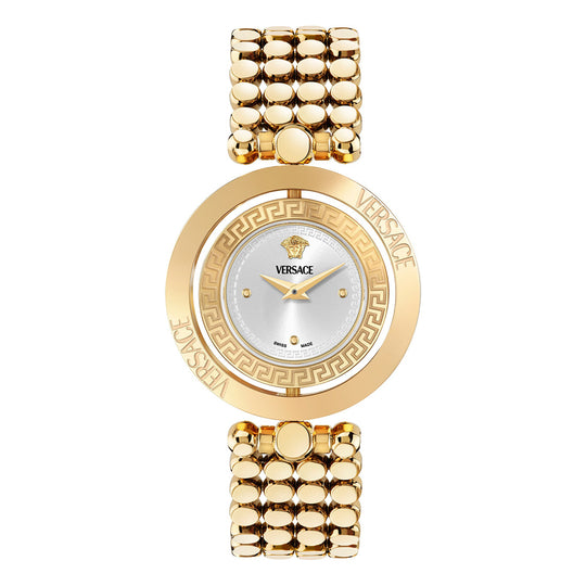 Versace Eon Restyling 33.5mm Ladies Silver Dial Gold Bracelet Watch